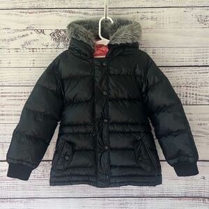 Hanna Andersson Girls 110 Heavy Down Hooded Parka 5 Puffer Fur Black Pink